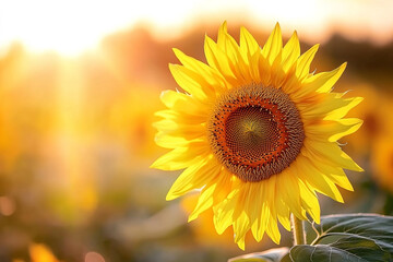 Obraz premium Radiant sunflower basks in golden hour light, a beacon of nature's beauty