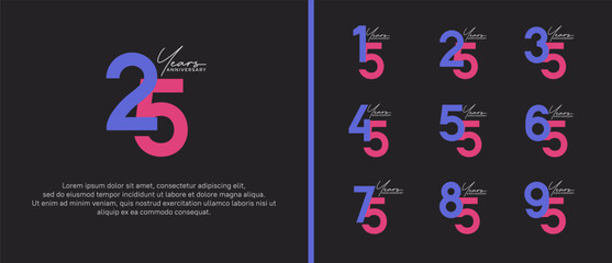 set of anniversary logo flat purple color on black background for celebration moment