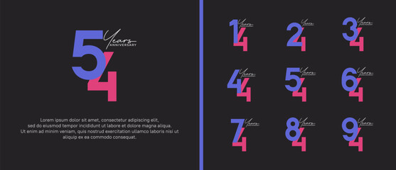 set of anniversary logo flat purple color on black background for celebration moment