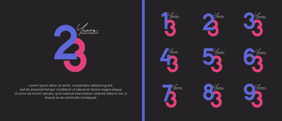 set of anniversary logo flat purple color on black background for celebration moment