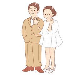 指輪を見せる男女