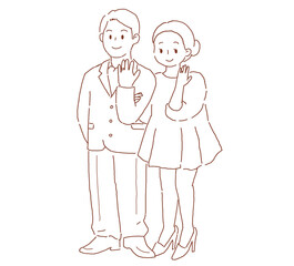 指輪を見せる男女_線画