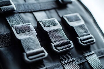 Close up view of black nylon straps with hook and loop fasteners for secure attachment