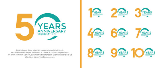 set of anniversary logo flat yellow and green color on white background for celebration moment