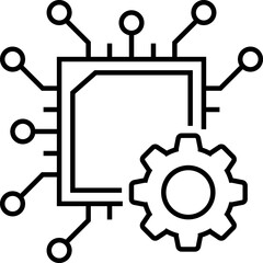Obraz premium Circuit technology chip icon. Technology chip with gear icon for artificial intelligence. Isolated on transparent background
