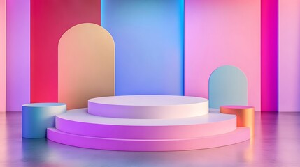 Abstract 3D podium display with vibrant colors