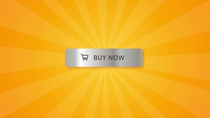 Buy now button call to action order banner animated video shop now online store silver button on shiny yellow background sunburst - Powered by Adobe