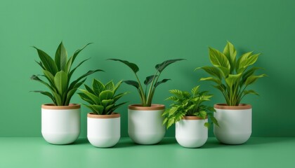 Obraz premium Lively indoor plant arrangement modern home photography green background close-up nature inspiration