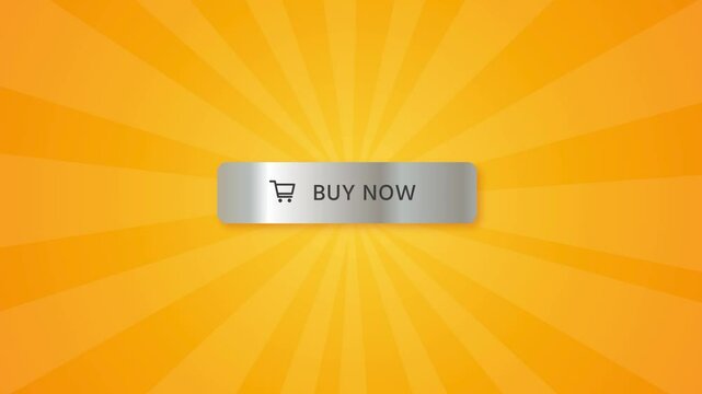 Buy now button call to action order banner animated video shop now online store silver button on shiny yellow background sunburst