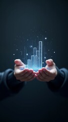 A person holding a glowing bar chart in their hands.