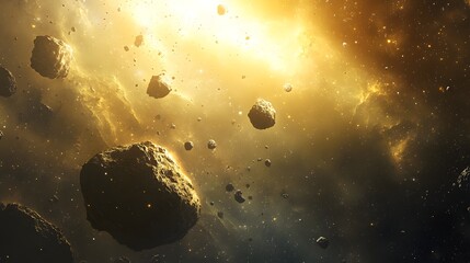 Asteroid Cluster: A cluster of small asteroids bound together by gravity, slowly rotating in the vastness of space. 
