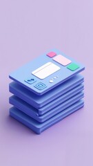 A stack of blue and pink floppy disk cards on a purple background.