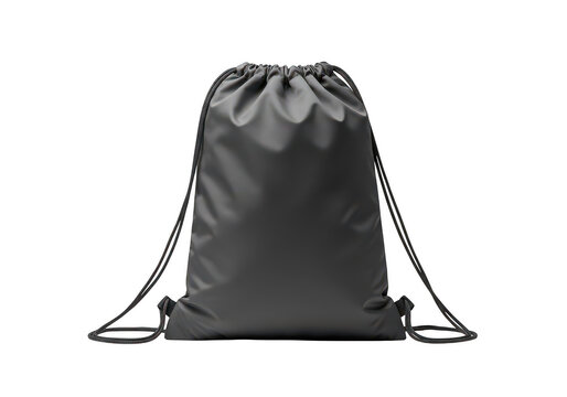 Black drawstring bag mockup template for gym and sports on transparent background