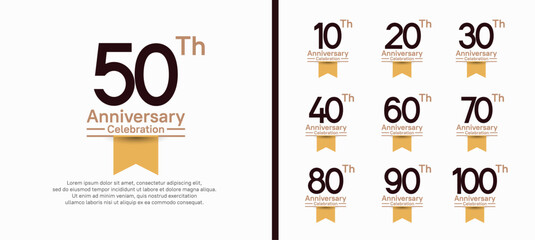 set of anniversary logo style with yellow ribbon. vector design black color for celebration