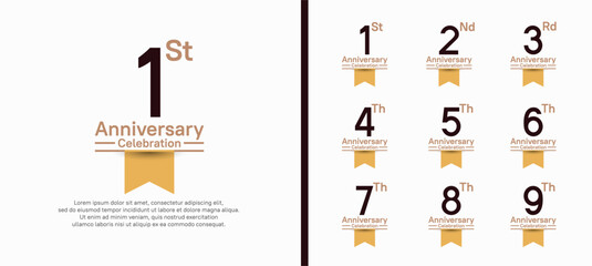 set of anniversary logo style with yellow ribbon. vector design black color for celebration