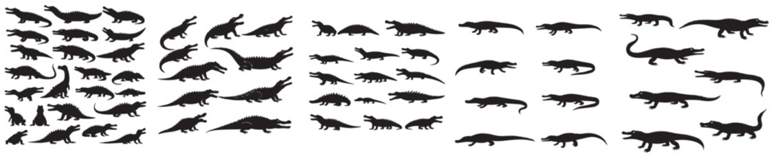 crocodile silhouette vector icon set