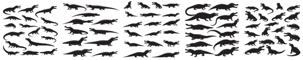 crocodile silhouette vector icon set