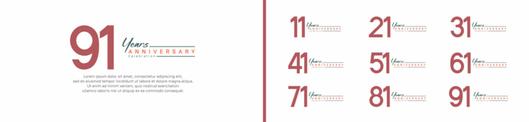 set of anniversary logo style with handwriting. vector design brown color for celebration