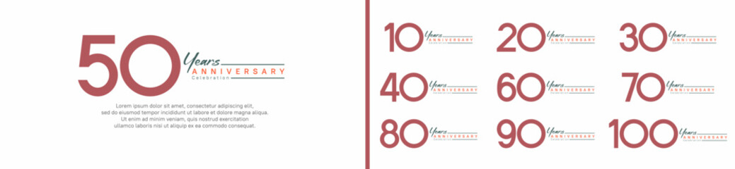 set of anniversary logo style with handwriting. vector design brown color for celebration