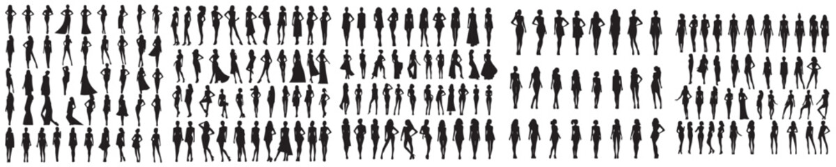 vector set of silhouette female model icons