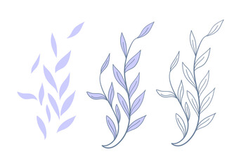 Line art of a series of leaves curling around each other in detail, elegant and simple details for a smooth shape. Vector illustration of leaves with elegant and simple botanical elements