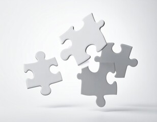 Fototapeta premium Floating White Puzzle Pieces on Light Background as Metaphor for Creativity and Problem Solving