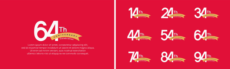 set of anniversary logo style orange ribbon. vector design white color for celebration