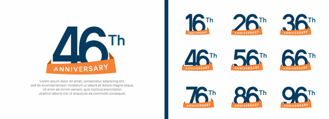 set of anniversary logo style orange ribbon. vector design blue color for celebration