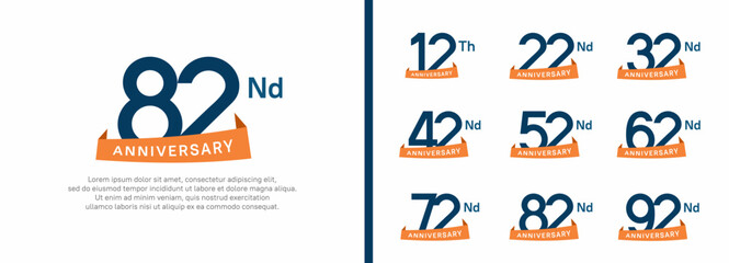 set of anniversary logo style orange ribbon. vector design blue color for celebration
