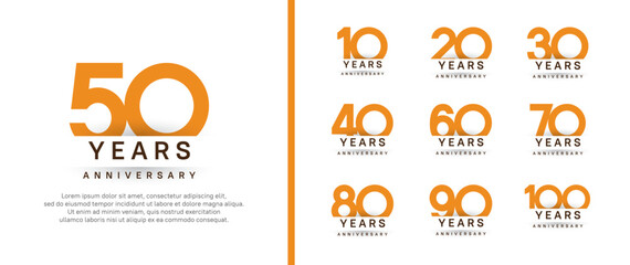set of anniversary logo style. vector design orange color for celebration
