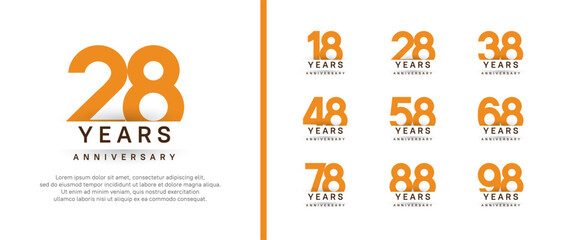 set of anniversary logo style. vector design orange color for celebration