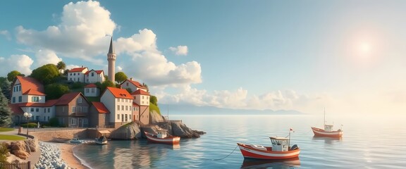 Obraz premium Coastal Charm 3D summer background