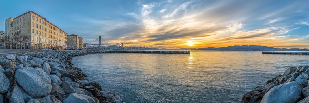 Coastal Sunset over Cityscape