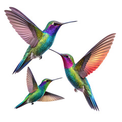 Fototapeta premium Colorful Realistic Hummingbirds in Dynamic Poses – Vibrant Wildlife Photography with Stunning Detail