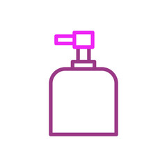 Stylized outline illustration depicting a bottle with dispensing pump in magenta