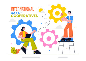 Obraz premium International Day of Cooperatives Vector Illustration Featuring People Contributing to the Complementary Goals of the United Nations in a Background