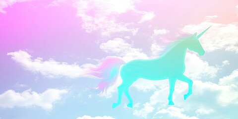 Fototapeta premium Pastel Unicorn Soaring Through Dreamlike Cloudscape: A Whimsical Fantasy Art