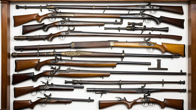 Ancient pistols and arquebus in a private collection