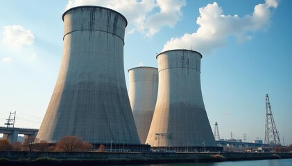Fototapeta premium Large industrial cooling tower, close-up view, industrial, air