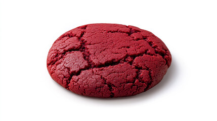 A photorealistic image of a single red velvet cookie