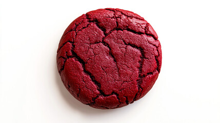 A photorealistic image of a single red velvet cookie