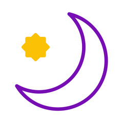 Minimalist purple crescent moon and golden star illustration for design elements