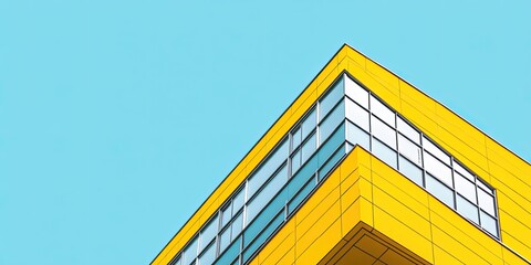Vibrant Yellow Building Architecture Against a Clear Blue Sky Modern Minimalist Design