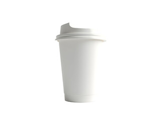 3D Render of White Disposable Coffee Cup with Angled Lid on Transparent PNG Background