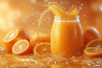 Orange juice splash in midair.