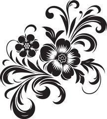 Elegant Black Floral Vector Design with Ornamental Swirls and Detailed Decorative Flowers for Invitations, Tattoos, and Graphic Artwork