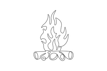 Continuous one line drawing of Bright bonfire. Single line drawing illustration of Burning bonfire. Wood and fire concept vector art. Doodle line illustration.