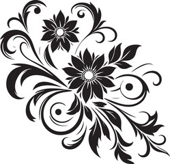 Elegant Black Floral Vector Design with Ornamental Swirls and Detailed Decorative Flowers for Invitations, Tattoos, and Graphic Artwork