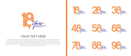 logo anniversary set. orange color with purple handwriting on white background for special event