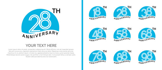 logo anniversary set. blue color with half circle on white background for special event
